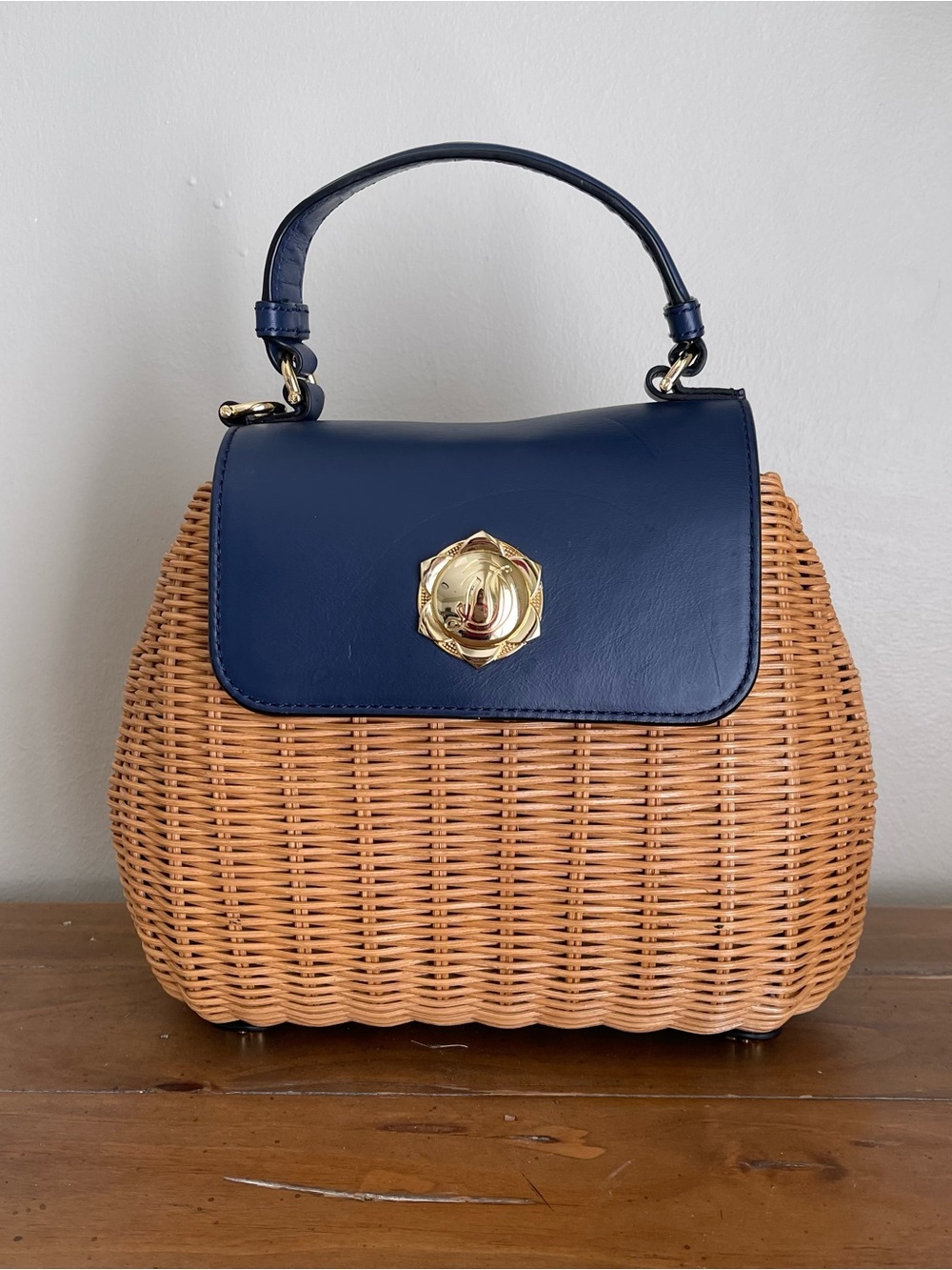 Draper James Handbag with Navy Leather Flap and snap closure